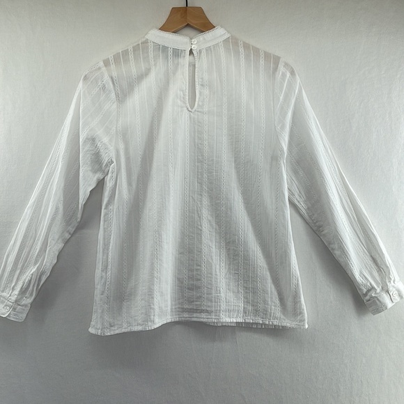 ModCloth embroidered striped long sleeve blouse buttons in back - Picture 6 of 11